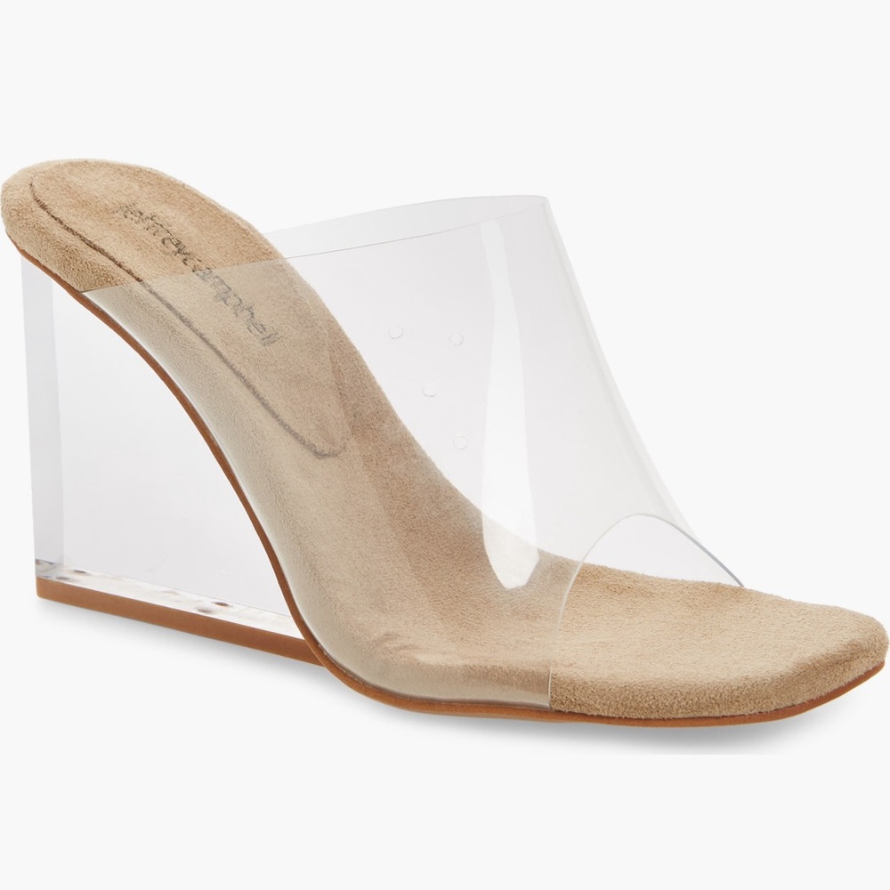 Clear and Tan Wedge Sandals